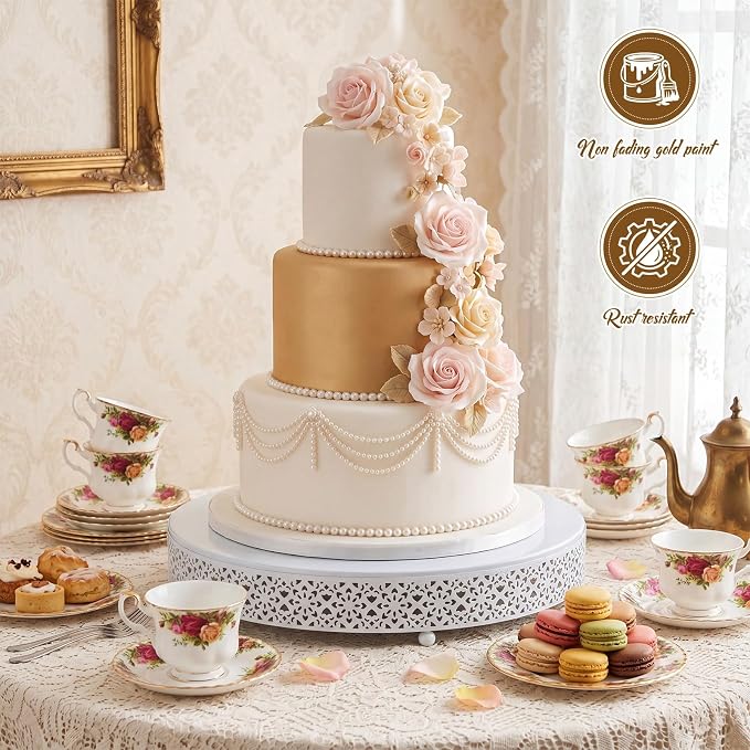 Wenqik Cake Stand 20 Inch Round Metal Cupcake Dessert Wedding Cake Stand Cookies Display Holder Fruit Serving Tray for Table Wedding Birthday Anniversary Party, White