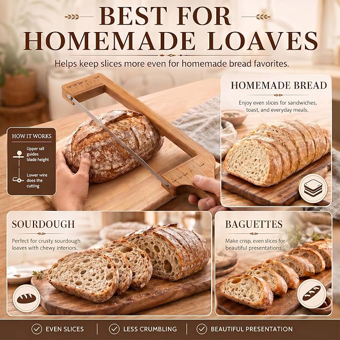 Bread Slicer for Homemade Bread Sourdough,Bread Knife with Scoring Tool | 304 Stainless Steel Bread Cutter, Serrated Bread Slicer with Ergonomic Handle, Easy to Clean Bread Knife with Bread Lame