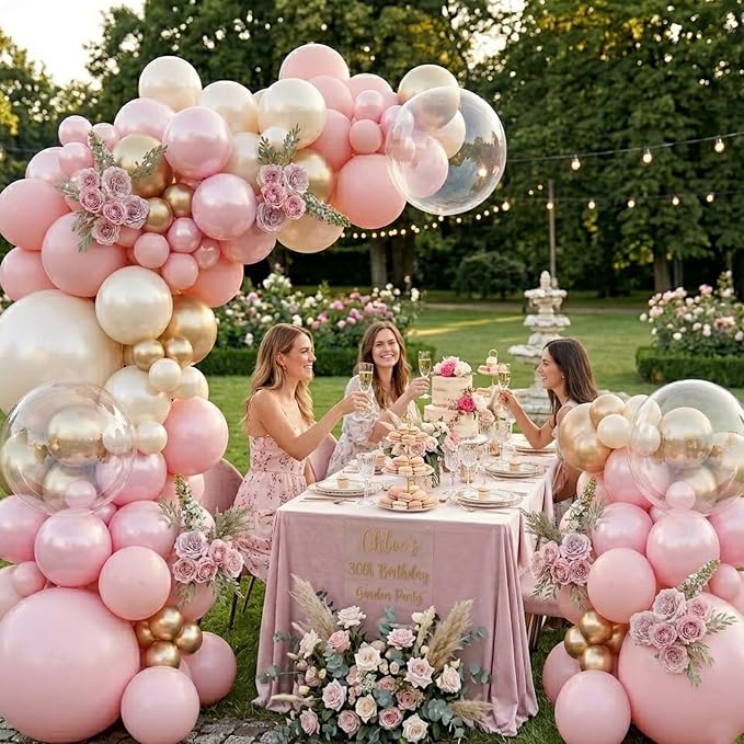 Pink and Gold Balloon Garland Arch Kit 126Pcs Pastel Light Baby Pearl Pink and Sand White Balloons for Boho Birthday Baby Shower Bridal Shower Wedding Party Decorations
