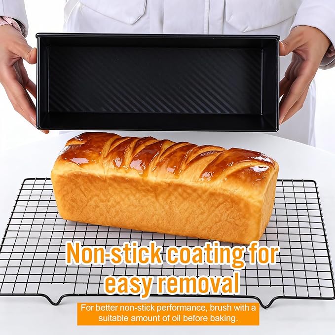 Pullman Loaf Pan with Lid 13x4 Inch, 2.2lb Carbon Steel Bread Pan, 2.2 lb Dough Capacity Bread Loaf Pans Heavy Duty, for Homemade Sourdough & Sandwich Breads, Nonstick & Easy Clean, Black