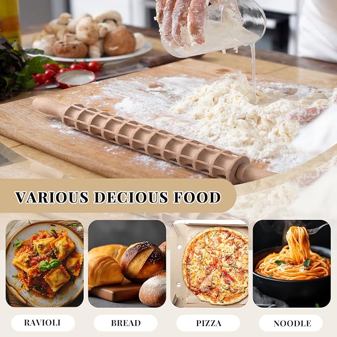 Gisafai 2 Pack 20 Inch Beechwood Ravioli Rolling Pin, Makes 44 Square Raviolis, Wooden Italy Dumpling Rolling Pin for Ravioli, Wonton, Dumplings, Pasta Dough, Gift for Home Cooks, Pasta Lovers