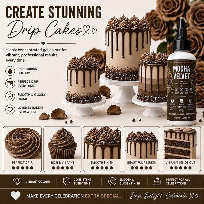 Confect Mocha Velvet Gel Food Coloring – Highly Pigmented Gel Based Food Color for Buttercream, Cakes, Cookies & Baking – 60mL / 2 FL OZ