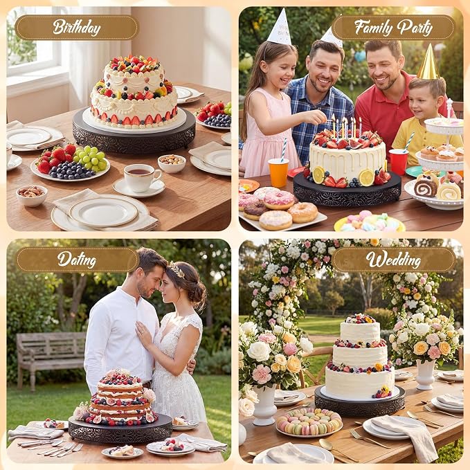 Wenqik 20 Inch Cake Stand Round Metal Cupcake Dessert Wedding Cake Stand Cookies Display Holder Fruit Food Serving Tray for Table Wedding Birthday Anniversary Party Decor (Black)