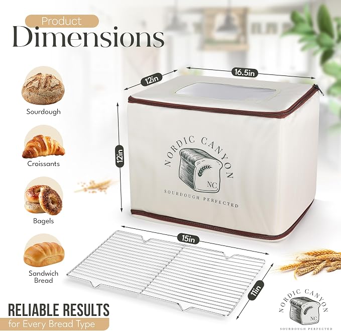 Bread Proofing Box – Sourdough Proofer with Temperature Control 68–120°F & 24-Hour Timer, Foldable Countertop Bread Proofer for Dough Fermentation (Beige)