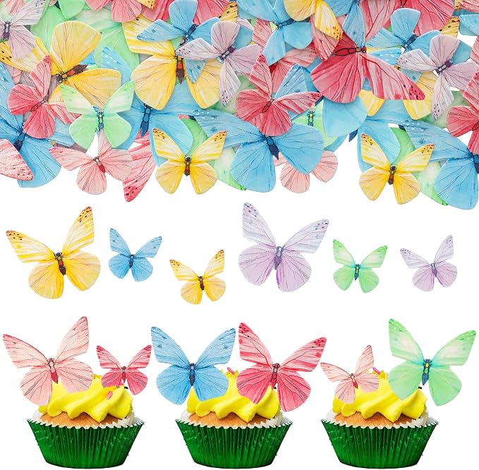 Gyufise 72Pcs Edible Cupcake Toppers - Butterfly Theme Cake Decoration for Baby Shower, Kids Birthday Party