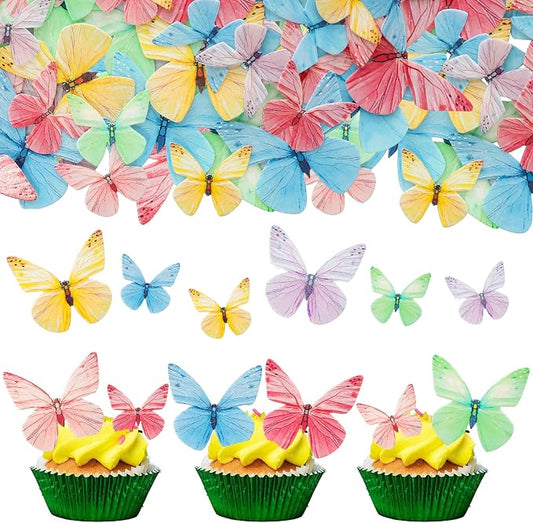 Gyufise 72Pcs Edible Cupcake Toppers - Butterfly Theme Cake Decoration for Baby Shower, Kids Birthday Party
