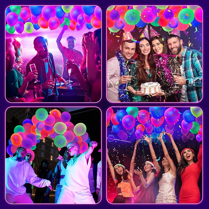 120 Pcs UV Neon Balloons, Blacklight Reactive Fluorescent Balloons Glow in the Dark Birthday Decorations for Birthday, Wedding, Neon Party, Glow Party Decorations Supplies