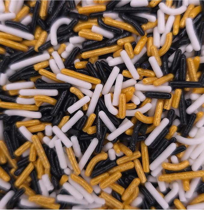 NCS New Orleans Game Day Black, White & Gold Jimmies Edible Sprinkles – Cupcake, Cake & Cookie Decorations, 7 oz