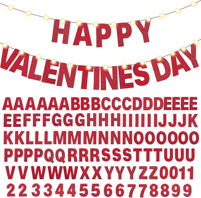 TaoBary 112 Pcs DIY Letter Kit Glitter Customizable Banner Letters Include 107 Letters and Numbers 3 Rope and 2 Needles for Birthday Halloween Christmas Wedding Valentine Party Decor(Red)