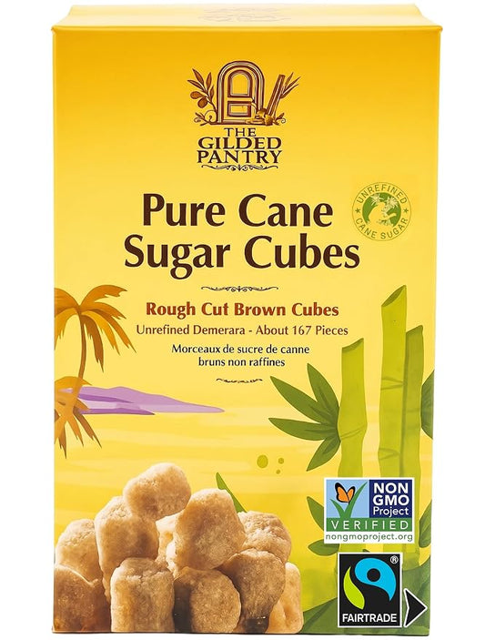 The Gilded Pantry Demerara Brown Sugar Cubes - Rough Cut, Unrefined Cane Sugar Lumps - Fair Trade & Non-GMO - Perfect for Cocktails, Coffee, Tea & Baking, 17.6 Oz