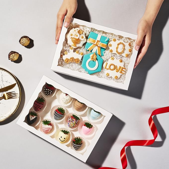 6 Pack Cookies boxes 9.5" x 6" x 2" Bakery Boxes with Window for Chocolate Bomb，Cookies,Macaron, cakesicle, oreo & Chocolate Covered Strawberries Boxes