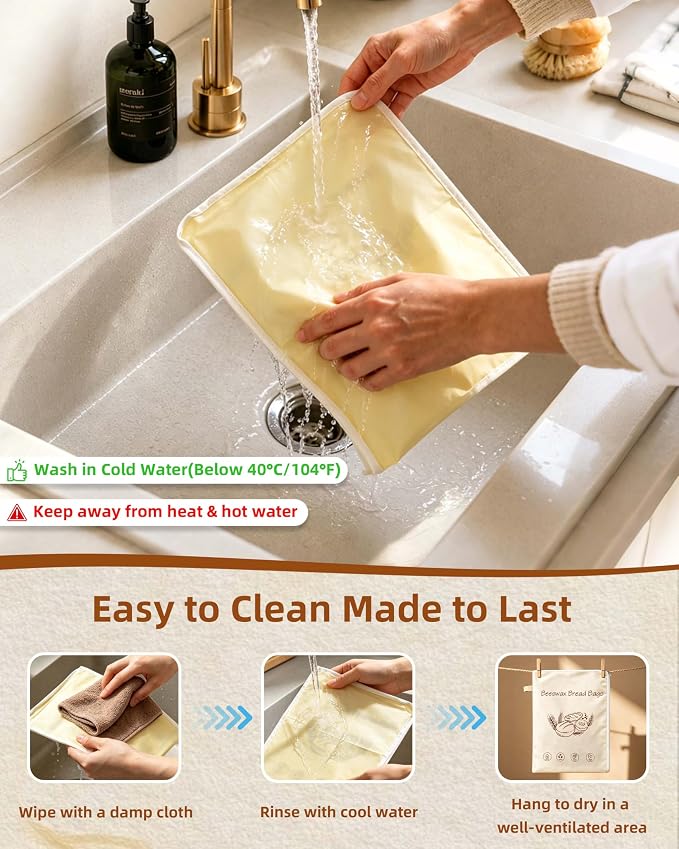2 Pack Reusable Beeswax Bread Bags for Sourdough, Natural Cotton Bread Bags for Homemade Bread, 17×13'' L-shaped Side Zipper Breathable Beeswax Wraps, Keep Fresh, Homesteading Essentials