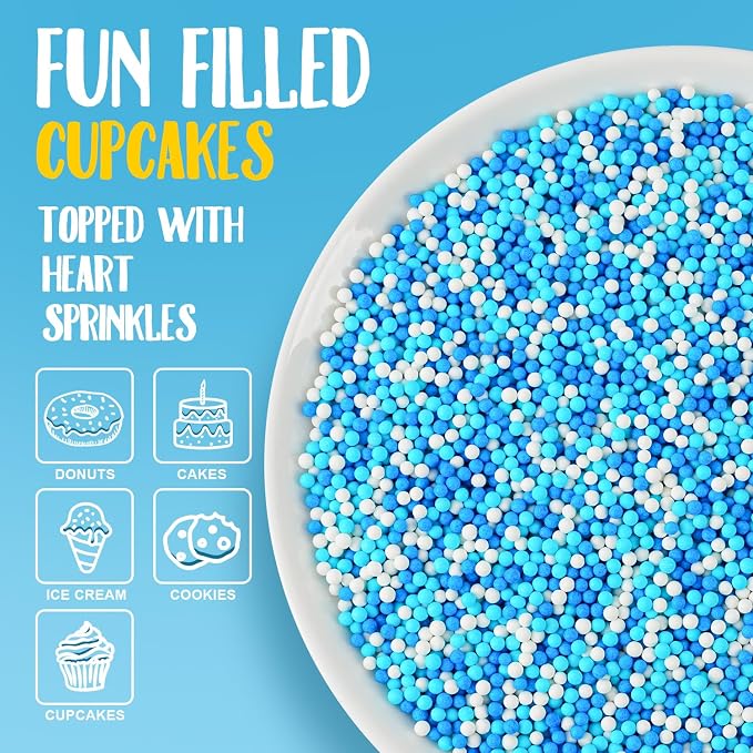 Blue and White Nonpareils Sprinkles Edible 2mm Mini Peals Sprinkle for Cake Decorating Sugar Candy Cookie Cupcake Topper Baking Decorations Halloween Christmas Baby Shower Supplies