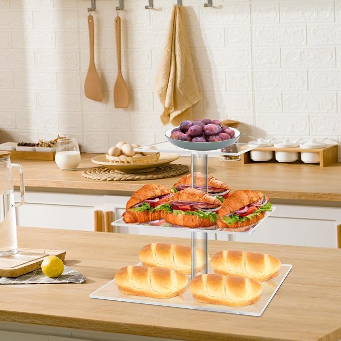 YestBuy 3 Tier Cupcake Stand, Clear Cupcake Display Stand, Acrylic Cupcake Tower for 24 Cupcakes, Premium Cupcake Dessert Muffin Holder for Pastry Wedding Birthday Party Baby Shower