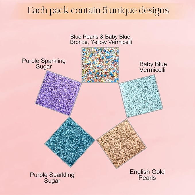 Confect Sprinkles Mix – Pack of 5 Assorted Cake & Cupcake Decorating Sprinkles – Bright Blue, Rose Gold & Gold Dragees, Baby Blue Jimmies, Purple Sparkling Sugar | Aquamarine Party Sprinkles– Vegan, Gluten-Free, Nut-Free, Soy-Free, Dairy-Free, Palm Oil...
