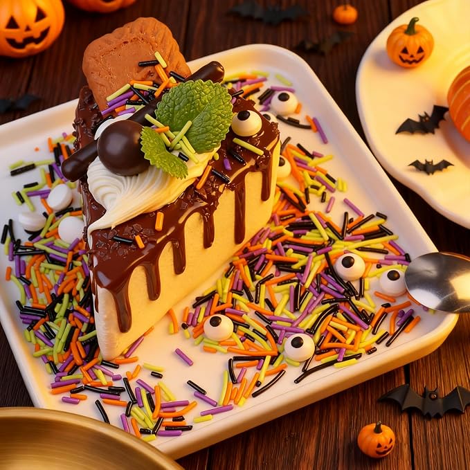 Halloween Sprinkles Mix with Edible Candy Eyes - Black Orange Purple Green Jimmies for Cake Decorating, Cookies, Cupcakes, Baking, and Halloween Party Supplies, Scary Theme Sprinkles