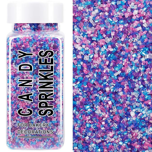 Mermaid Pastel Sanding Sugar Sprinkles Mix, 4.6 oz Edible Purple Pink Sparkling Sugar Crystals for Baking Topping, Cupcakes, Cookies, Ice Cream & Cake Decorating, Wedding Party Valentines Supplies