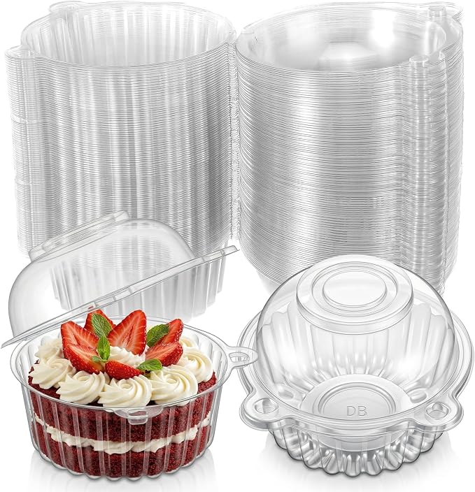 150pcs Individual Cupcake Containers Plastic Cupcake Holder with Lid Cupcakes Carrier Single Cupcakes Container Stackable CupcakeBoxes Deep Muffin Container for Wedding Party Dessert Cheesecake