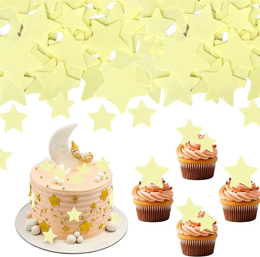 60 PCS Edible Star Cupcake Toppers Edible Stars for Cake Decorating Twinkle Star Cupcake Picks for Wedding Engagement Bridal Shower Birthday Baby Shower Party Cake Food Decorations Supplies Yellow
