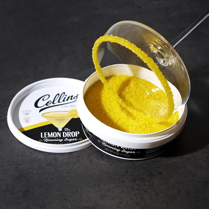 Collins Lemon Drop Cocktail Sugar, Enhance Lemon Drops, Sidecars, Spritzes, Citrus Cocktails, Glass Rimming Sugar for Drinks 4oz