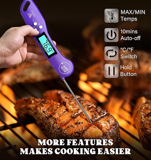 DOQAUS Digital Meat Thermometer, Instant Read Food Thermometer for Cooking, Kitchen Probe with Backlit & Reversible Display, Cooking Temperature Probe for Turkey, Grill, BBQ, Baking