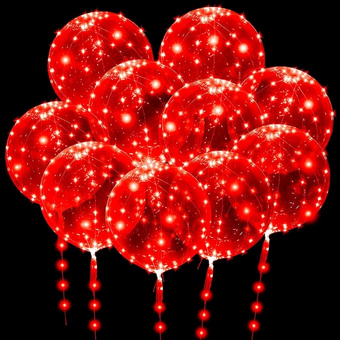 LED Balloons 10 PACKS, 20 Inches Light Up BoboBalloons Helium Style,Glow Bubble Balloons for Christmas Wedding Birthday Valentines Day Halloween Party Supplies Decorations (Red light)