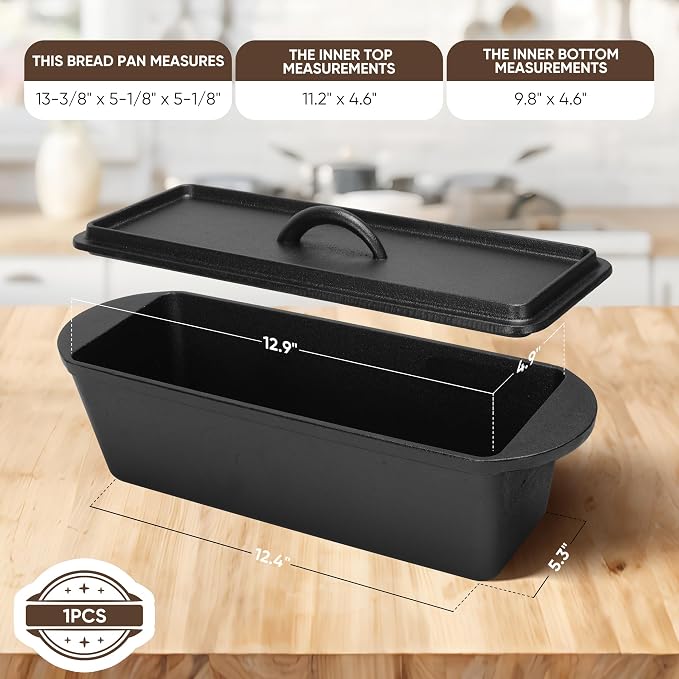 Cast Iron Bread Pan with Lid 16x5 Inch, Nonstick Popover Pan for Sourdough and Homemade Bread, Mini Loaf Pans with Lids, Pullman Loaf Pan for Sandwich Bread, Nonstick Baking Bread Pans