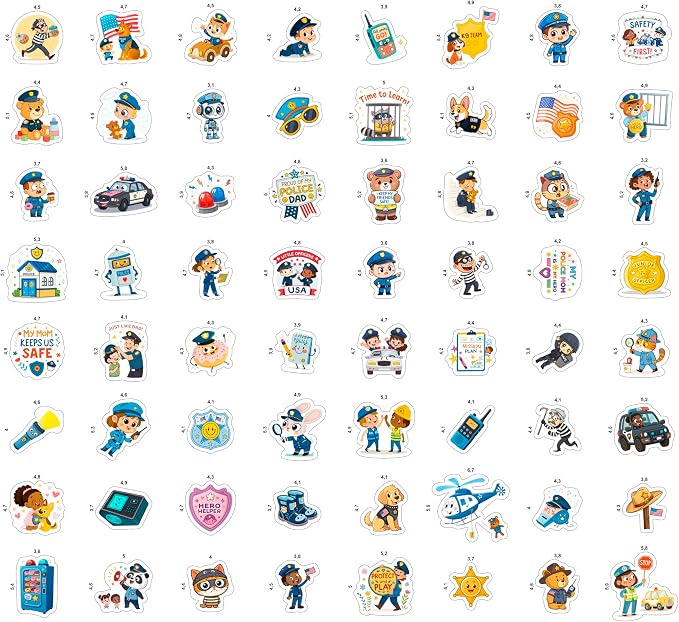 100 PCS Police Stickers Pack – Police Car & Policeman Vinyl Stickers for Laptops, Water Bottles & Notebooks