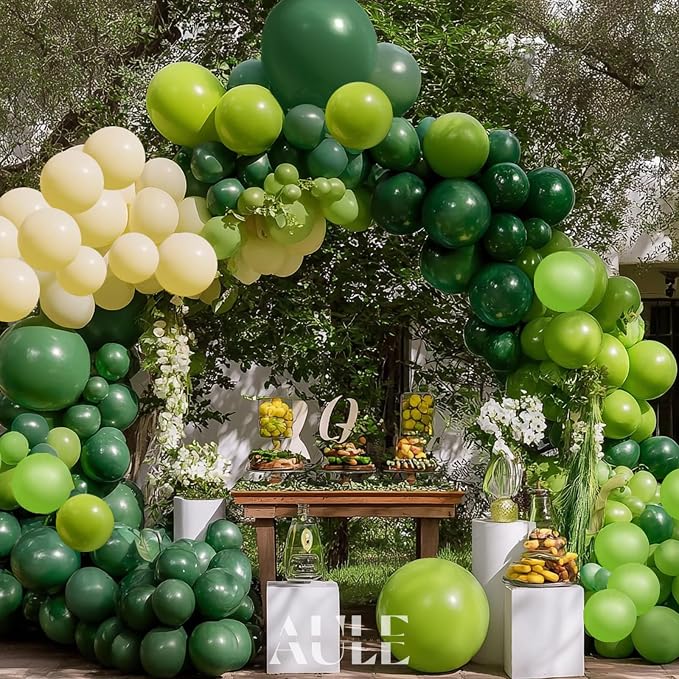 AULE Green Balloon Arch Kit 155Pcs Lime Emerald Dark Green Macaroon Yellow Balloons Garland for Birthday Wedding Graduation Jungle Forest Baby Shower Anniversary Theme Party Decoration