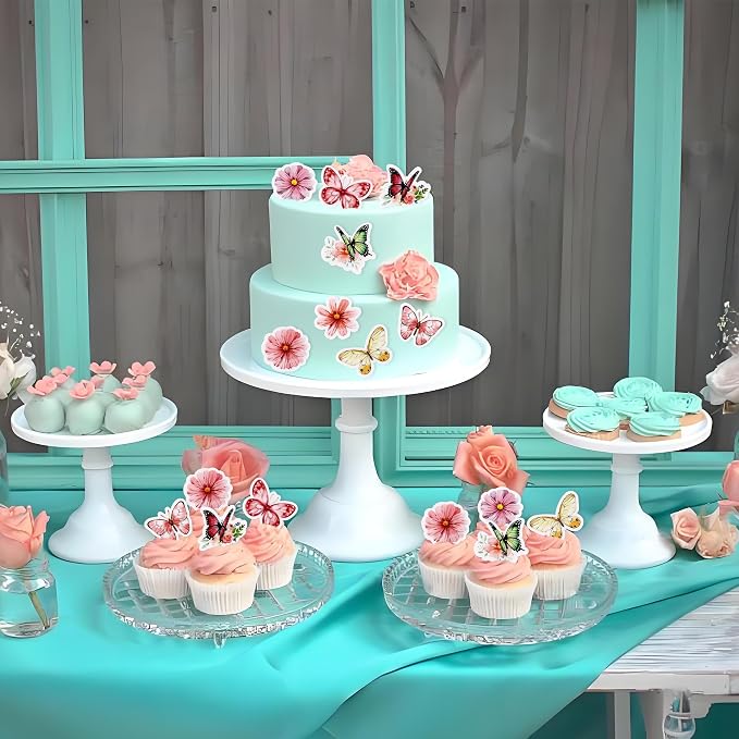 48Pcs Edible Flowers Blossom Cupcake Toppers Butterfly Edible Cupcake Toppers Floral Butterflies Drink Topper for Spring Baby Shower Floral Wedding Girls Birthday Mother's Day Cupcake Decorations