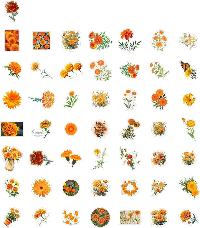 BulbaCraft Marigold Stickers | Water Bottle & Laptop, Floral Party Supplies & Decorations, Waterproof Vinyl Decals, Gifts for Women & Men