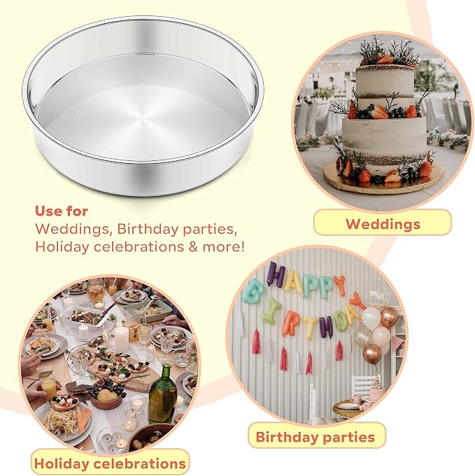 Herogo Cake Pan 6 Inch Round Set of 3, Stainless Steel Nonstick Layer Tier Birthday Wedding Cake Pans, Fit Oven Pots Pressure Cooker, Mirror Finish, Dishwasher Safe