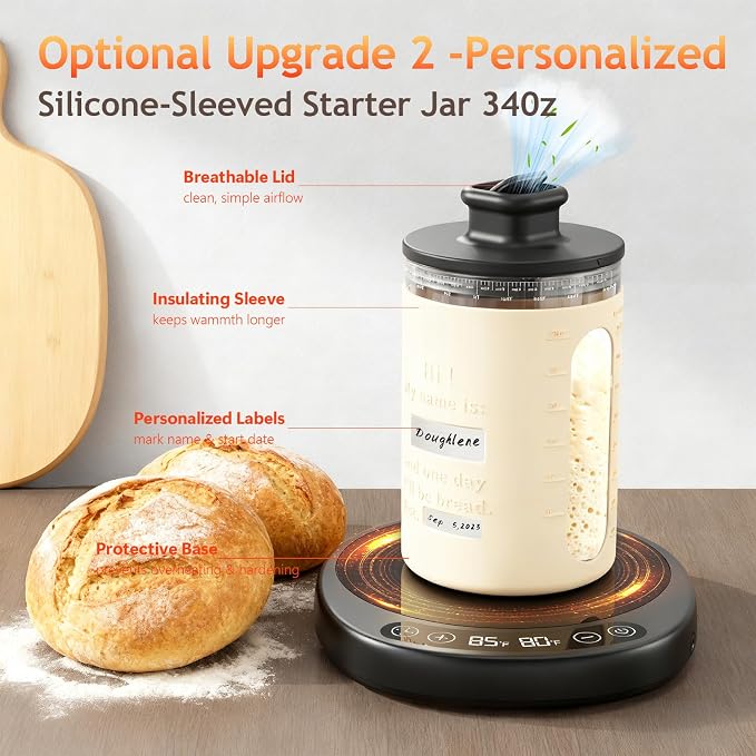 SourKeeper, Larger 2-in-1 Sourdough Starter Warmer Pro - 2026 Upgrade Larger Heating Plate, Dough Temp Probe, 1°F Control (70–110°F), 24H Timer, Real-Time Monitoring Black