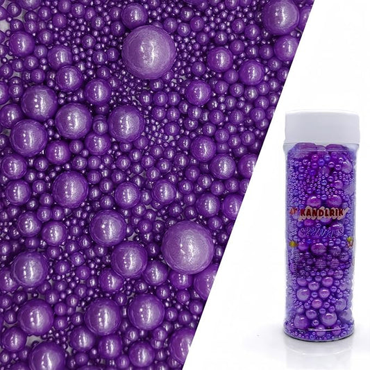 Edible Purple Sugar Pearls Sprinkles Candy Mix Size Pearls Cake Decorations Cupcake Toppers Decorating Perfect for Wedding Party Valentine Christmas Supplies 4.58OZ