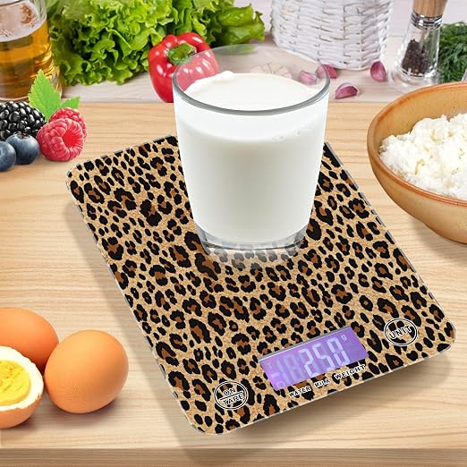 Brown Leopard Print Kitchen Scale Digital Food Scale, Grams and Ounces with LCD Display Small Waterproof Scale for Weight Loss, Coffee Baking Cooking