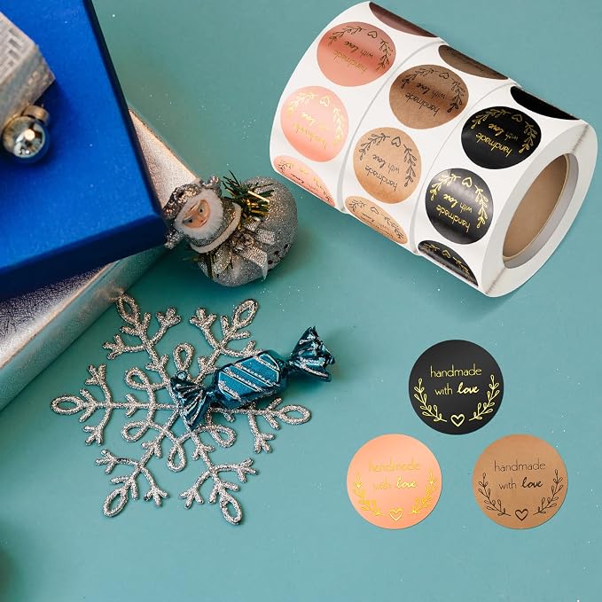 1500 Pieces 1 Inch Handmade with Love Stickers DIY Round Adhesive Labels Round Sealing Stickers Decorative Sticker Tags for Wedding Birthday Party Envelope Seals Baking Packaging Small Business