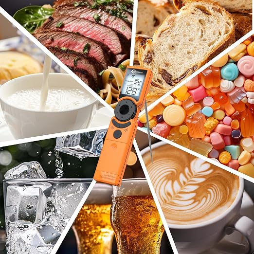 Digital Meat Thermometer for Grill, Instant Read Food Thermometers for Cooking with Food Doneness Guide, Calibration and LCD Backlight Screen, High Accuracy ±1% ℉, BBQ Beef Candy Orange