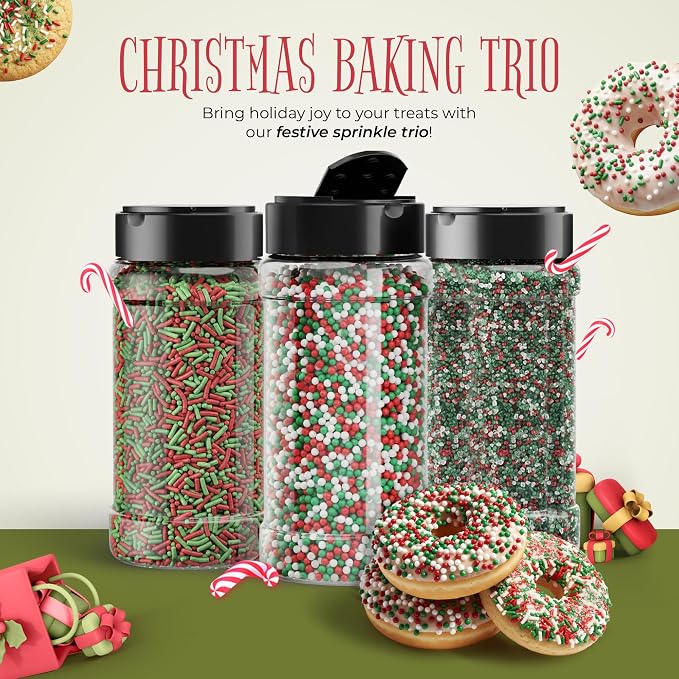 NY Spice Shop Sprinkles Nonpareils & Sanding Sugar – Red Green White Nonpareils & Sprinkle - Edible Christmas Festive Cooking Decor Sprinkle - Candy Cane Sprinkles for Baking and Dessert Toppings