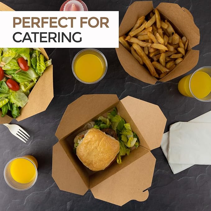 Take Out Food Containers Microwaveable Kraft Brown Take Out Boxes 45 oz (50 Pack) Leak and Grease Resistant Food Containers - Recyclable Lunch Box - To Go Containers for Restaurant, Catering and Party