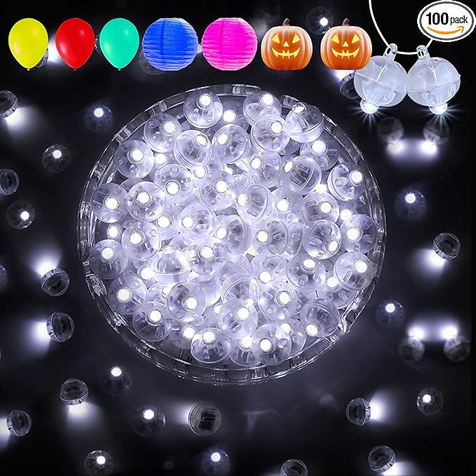 Aogist 100Pcs Balloon Lights with Hook,Long Standby Time,Waterproof Mini Light for Birthday Party Wedding Christmas Halloween Easter Decorative (Flash, Cool White)