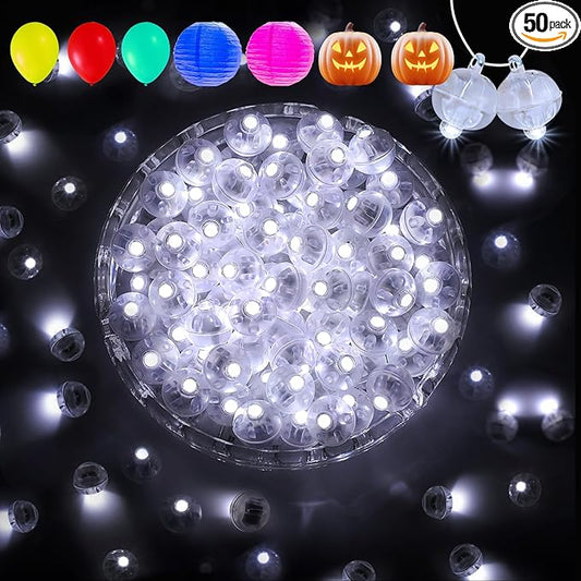 Aogist 50 Pcs Balloon Lights with Hook,Long Standby Time,Waterproof Mini Light for Birthday Party Wedding Christmas Halloween Easter Decorative (Flash, Cool White)