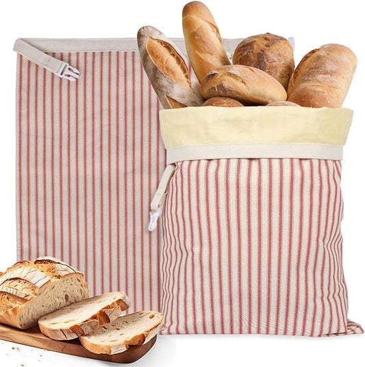 Reusable Beeswax Bread Bags for Homemade Bread & Sourdough, 2-Pack XL Airtight Food Storage Bags, Organic Cotton Linen Covers - Freezer-Friendly Freshness Preservation Keeps Fresh Longer