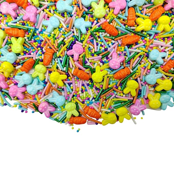Easter Sprinkles for Cake Decorating, Colorful Spring Sprinkles Mix, Edible Candy Carrot, Bunny, Nonpareils, Jimmies Sprinkle for Easter Cupcake Toppers, Baking Cookies Decorating, Ice Cream Toppings