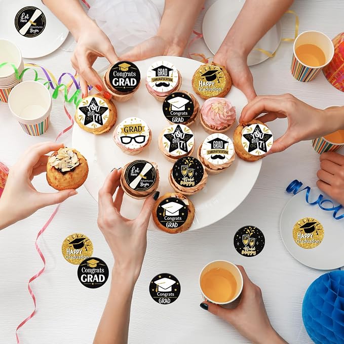 36PCS Edible Graduation Cap Cupcake Toppers Wafer Paper Grad Cap Diploma Cake Decorations Edible Grad Cap Cupcake Picks for 2026 Grad Theme Party Cake Decor Supplies (Black)
