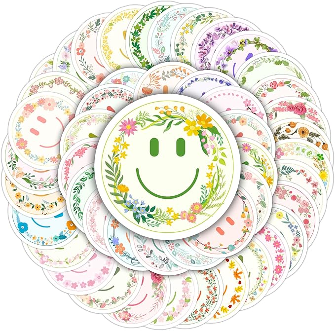 50PCS Smile Flower Stickers | Cute Water Bottle Stickers for Kids, for Teaching Rewards, Notebooks, Stationery, Luggage, Cartoon PVC Smile Face Stickers