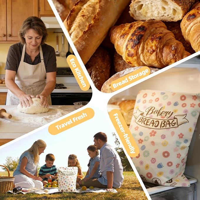2 Pack Beeswax Bread Bags for Sourdough Homemade Bread, Organic Linen Reusable Natural Bread Storage Bag, Keep Fresh Moisture, Freezer-Friendly, Large Capacity Food Storage Cloth Bag