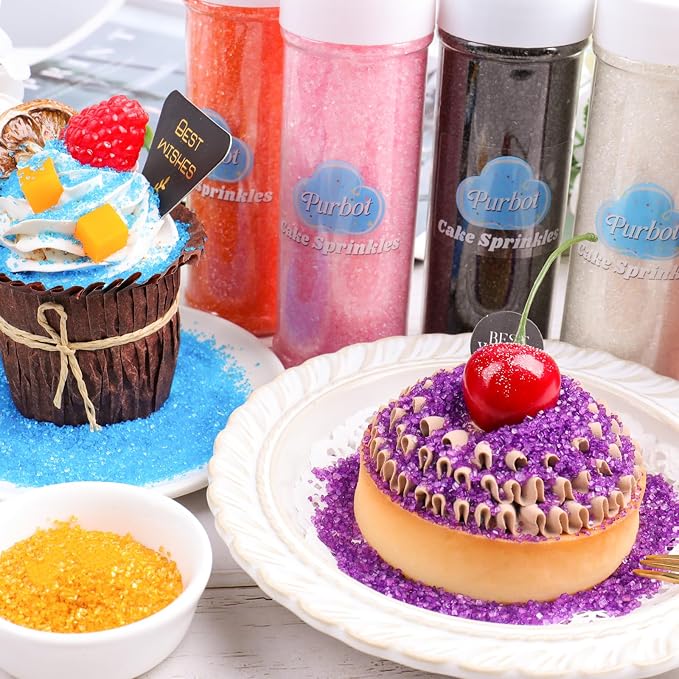 Black Sprinkles Sanding Sugar for Baking, 6.35oz/180g Edible Sparkling Sugar Crystals, Decorating Sugar Sprinkles for Cakes Cupcakes Cookies Ice Cream