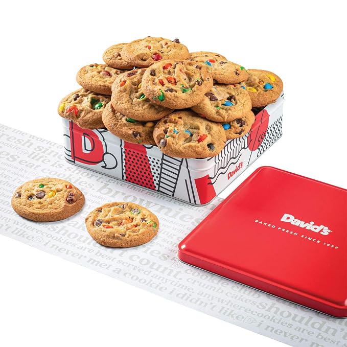 David's Cookies Fresh Baked Candy Cookies Gift Basket – 1lb Gourmet Dessert Tin – Soft and Chewy Sweet and Crunchy Cookies for Holiday, Birthday, Thank You, or Corporate Gift