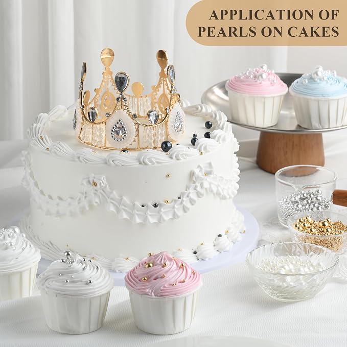 Homankit Edible Pearl Sprinkles for Baking, Gold Silver Black and White Sugar Pearls Cake Decorations for Cupcake Toppers Cookie Decorating Birthday Party Wedding Valentines Christmas Supplies