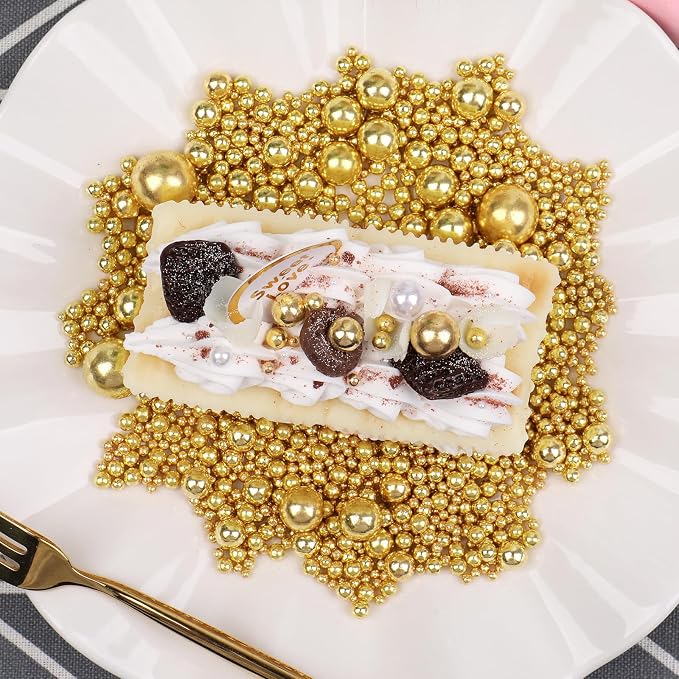Gold Sprinkles, Edible Gold Pearl Sprinkles for Cake Decorating, 130g/4.6oz Candy Baking Decorations, Ice Cream Toppings and Cookie Decorating, Wedding Party Supplies